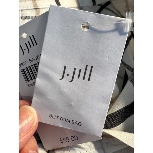 J. Jill Long Sleeve Shirt Size XL Petite Black‎ White Tan Windowpane Plaid NEW - Picture 8 of 10